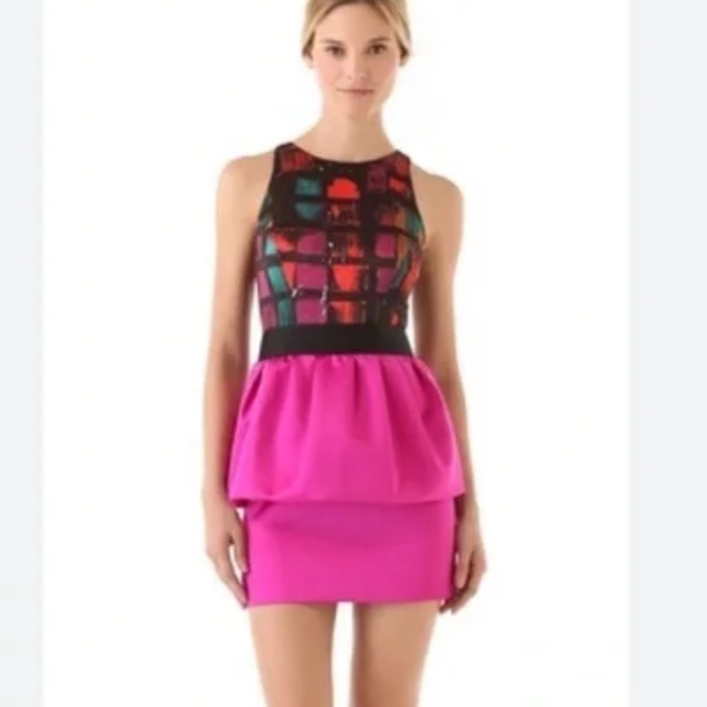 Milly Pink and Black Colorblock Mini Dress